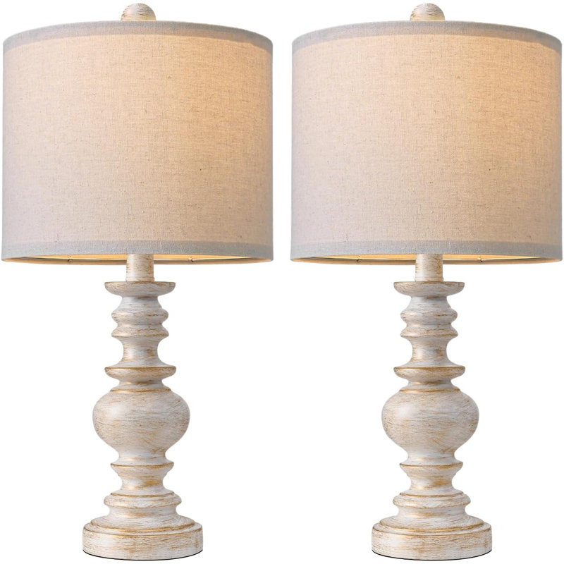 Ensemble de 2 lampes de table 20 "à finition blanche et dorée