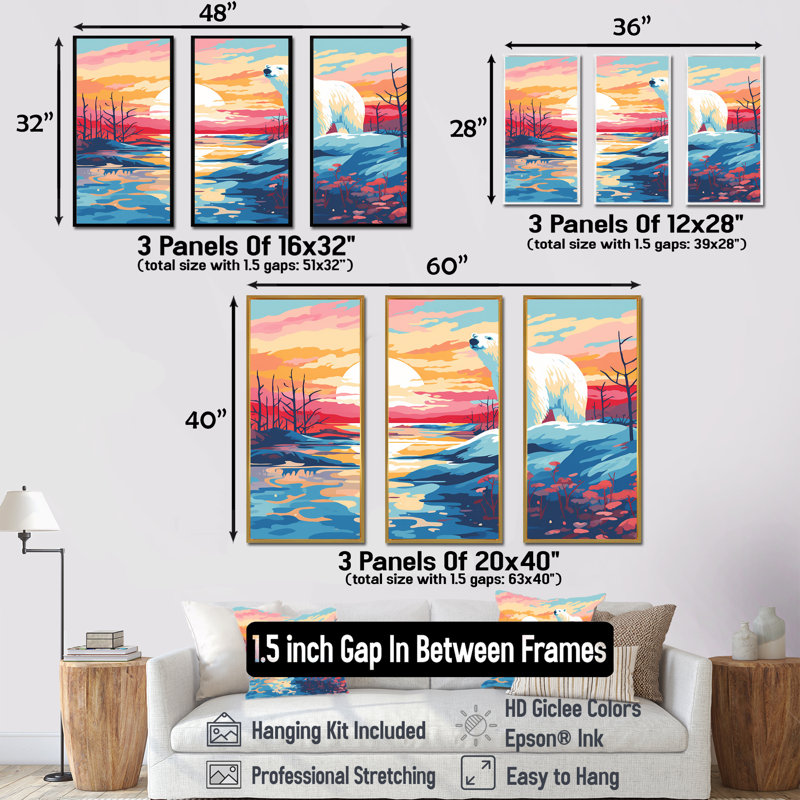 «Sunrise Bear», art mural, Cadre flottant blanc, H 40 po x l 61 po