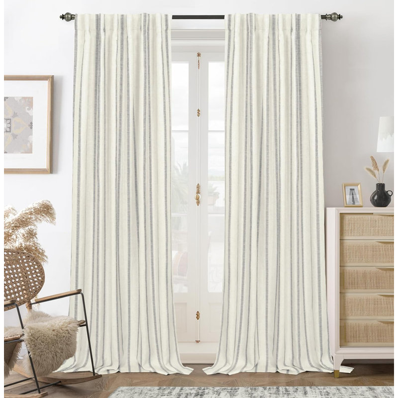 Paire de rideaux occultant, Rayure beige chameau / lin clair, L 52 po x L 84 po