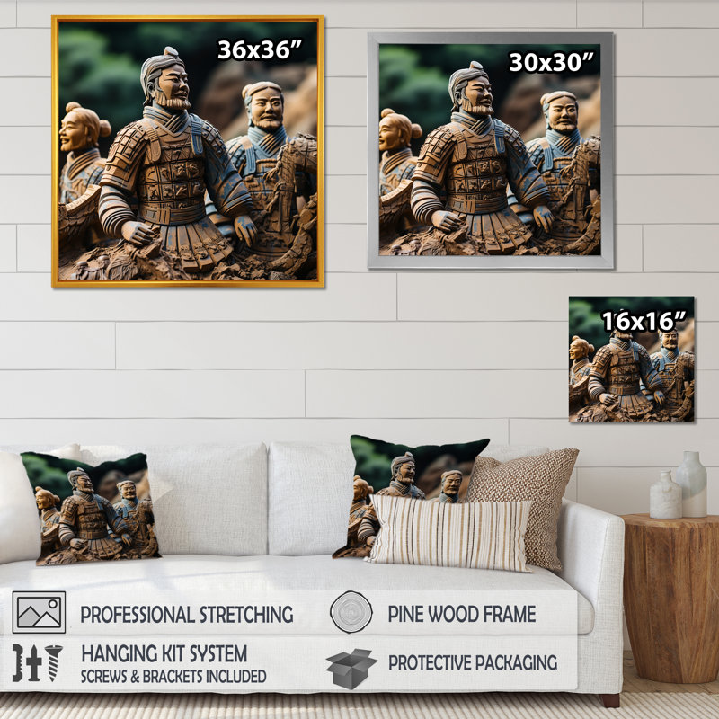 China Terracotta Warriors 1 - Art mural chinois, Cadre flottant noir, H 16 po x l 16 po