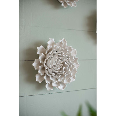 Décoration murale fleur en céramique crème faite à la main
