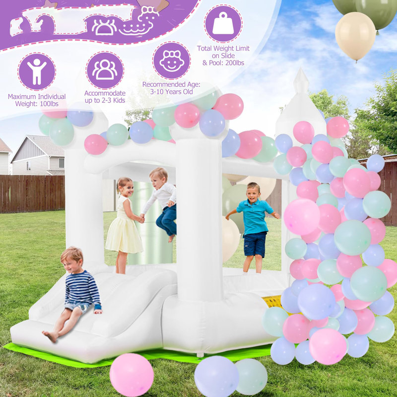 8.46' X 5.84' White Bounce House With Slide And Air Blower
