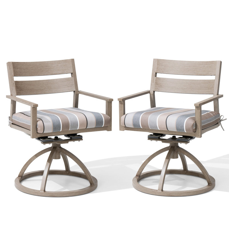Chaises de salle à manger d'extérieur pivotantes et berçantes avec coussin Sunbrella, Brun / Gris