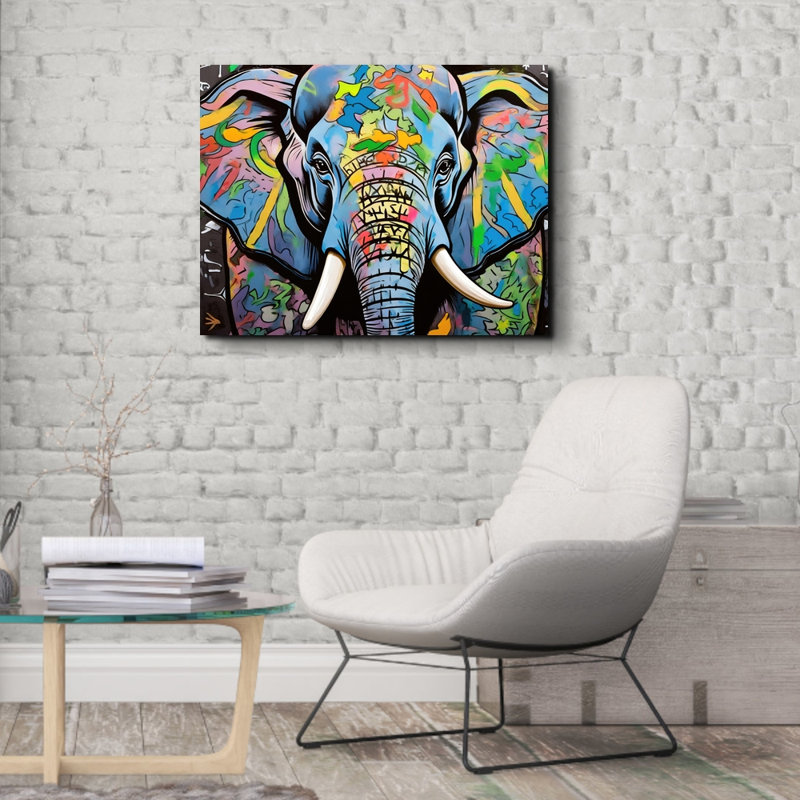 «Elephant Graffitianimals» sur toile, H 15 po x l 18 po