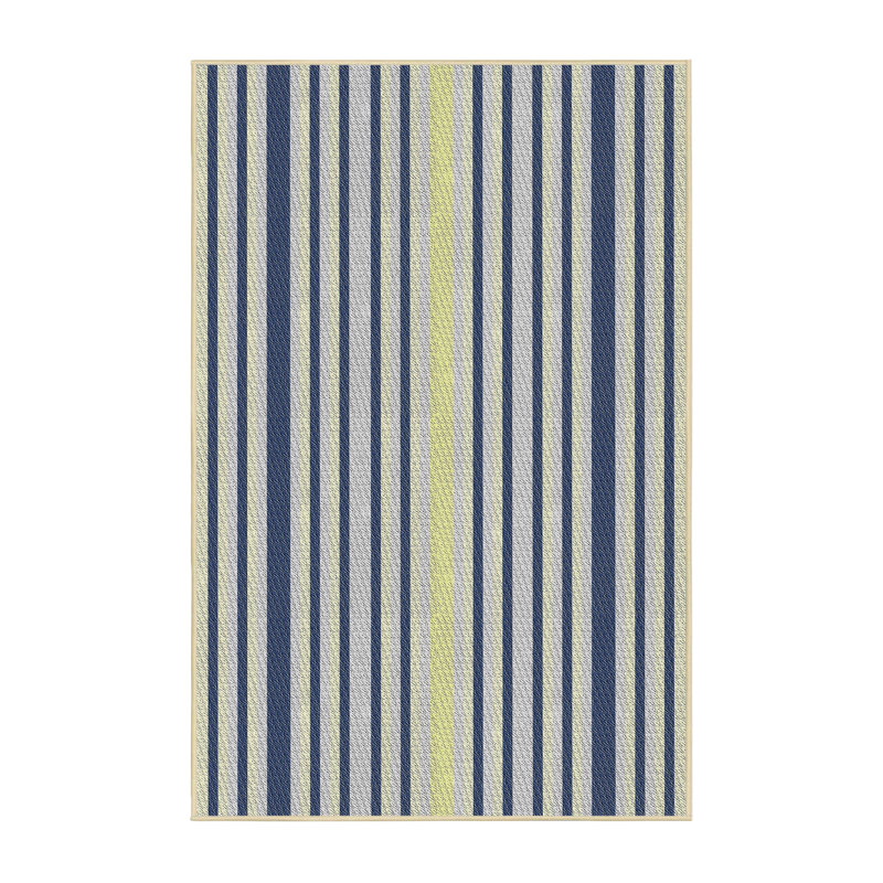 Tapis vert/gris/jaune à motifs, Rectangle 5 pi x 7 pi