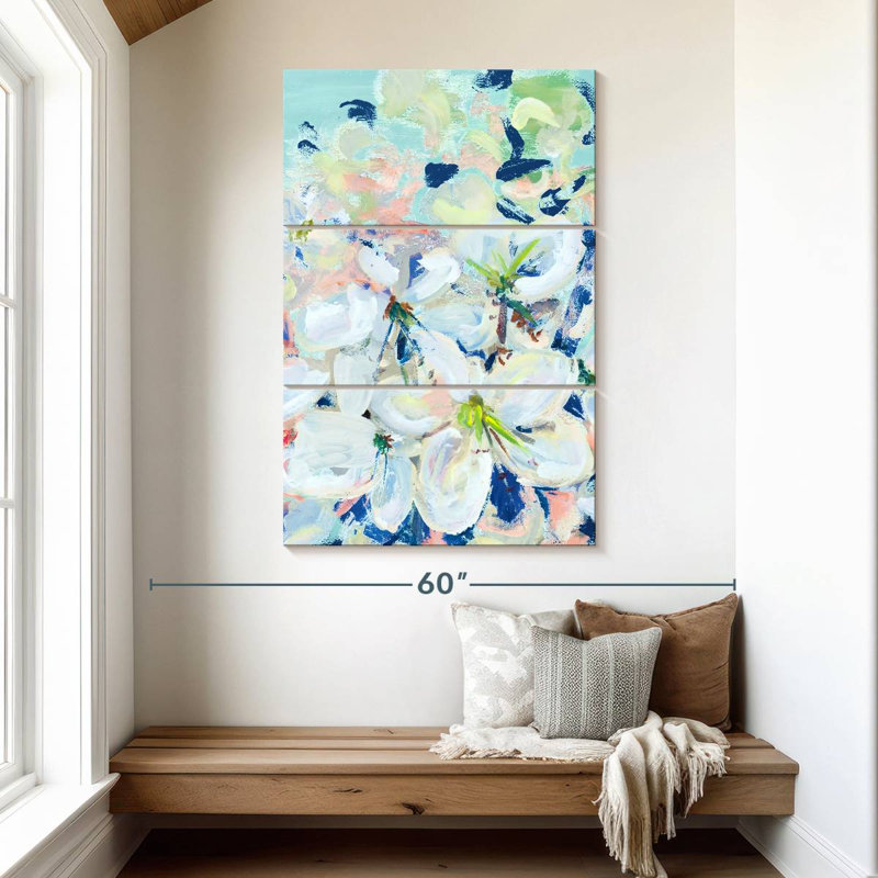 Avery White Orchids On Blue, 50" H x 32" W