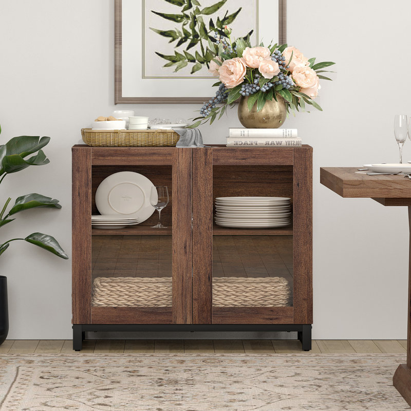 Sideboard Buffet Cabinets With Glass Doors, Modern Sideboard Credenza With Adjustable Shelf And Metal Base, Coffee Bar Cabinet Storage Cabinet For Living Room, Kitchen