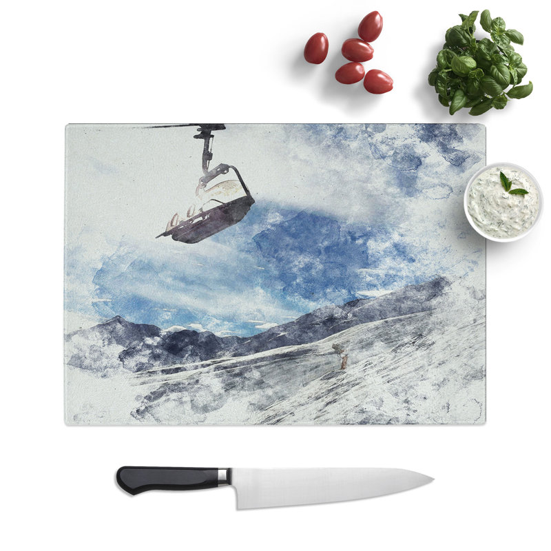 Tempered Glass Ski Lift in the Alps Chopping Board, 20 cm x 28.5 cm