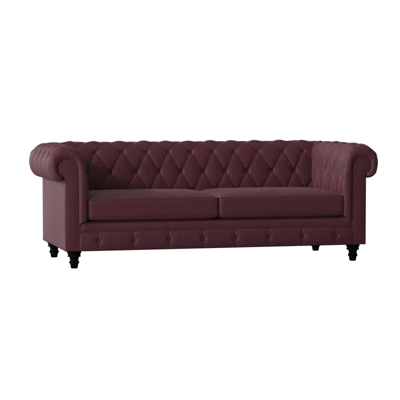 Canapé Chesterfield à accoudoirs roulés, Noir, 72 pouces, Penelope Honeysuckle