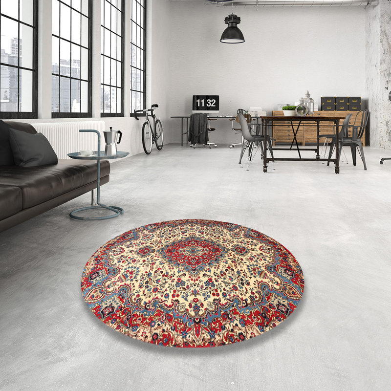 Tapis rouge/ivoire traditionnel Mugsy, Rond 3 pi