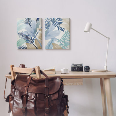 «Tropical Flower Petal Leaf Sprags Botanical Pastels» par Elizabeth Medley - ensemble de 2 peintures sur toile tendue