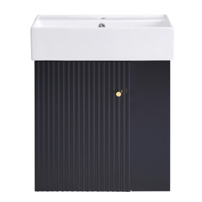 Meuble-lavabo flottant moderne de 21,6 po avec lavabo en céramique - parfait pour les petites salles de bain, rangement à droite