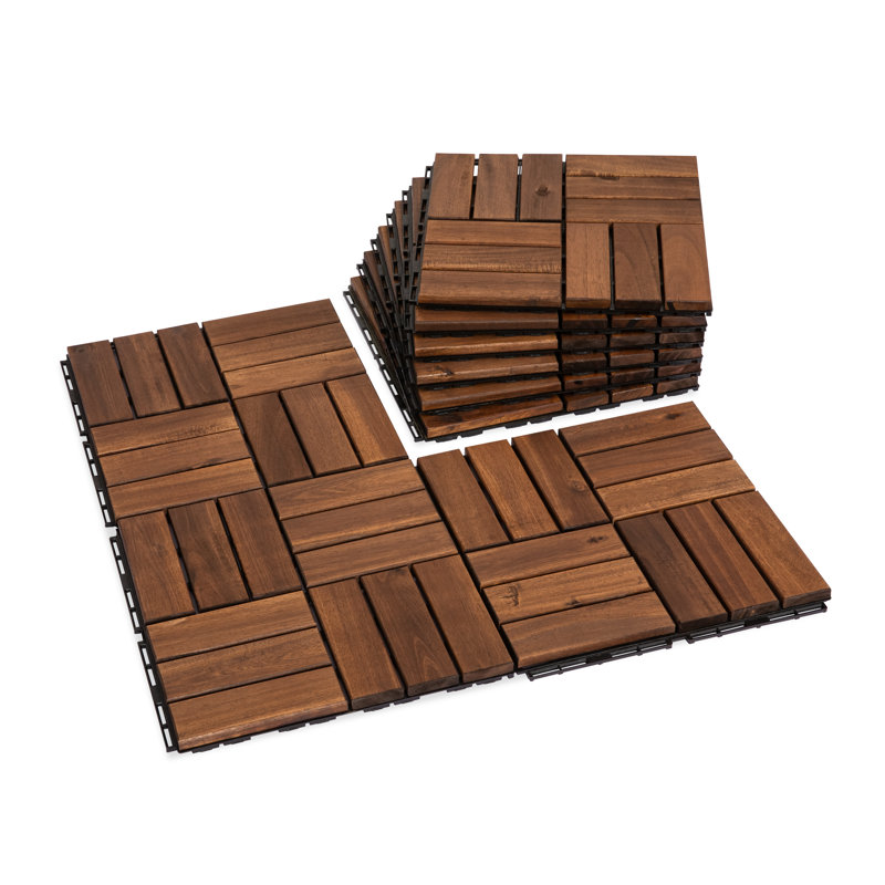 31cm L x 31cm W Solid Wood Interlocking Deck Deck Tile Kit, Brown