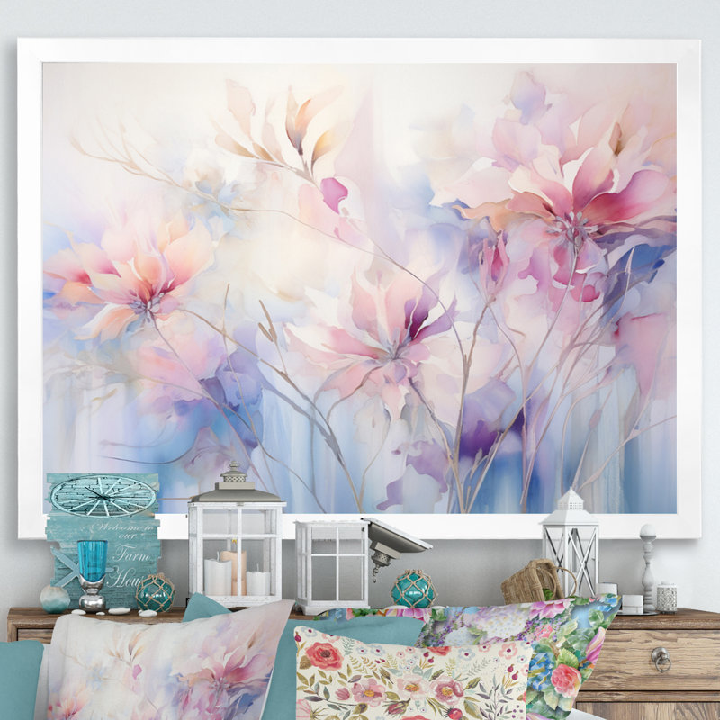 Impression sur toile «Purple Dreamy Florals II - Abstract Botanicals», Cadre simple blanc, H 24 po x l 32 po x P 1 po