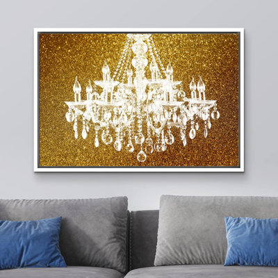 Glam Crystal Chandelier " White Chandelier Silhouette On Glitter Background Decor Lights Modern Art "