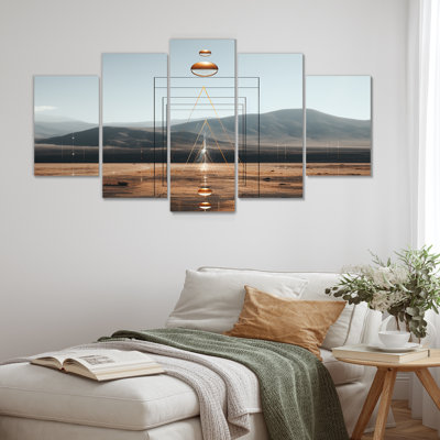 «Geometric Landscape Balance Transparent Orange - Abstract Landscape Art», 5 pièces