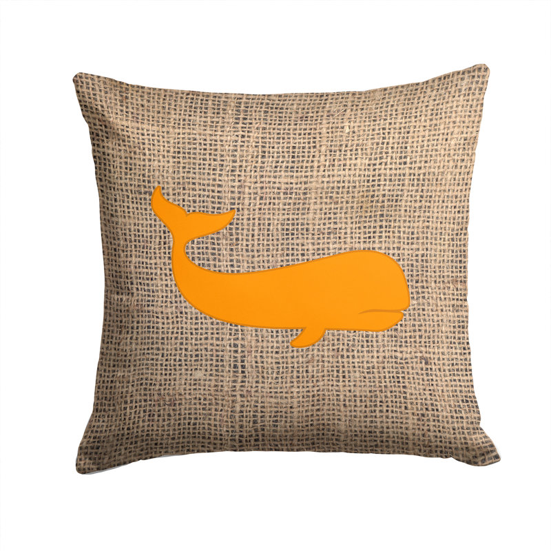 Coussin décoratif intérieur/extérieur en toile jute baleine, H 14 po x l 14 po x P 4 po, Orange