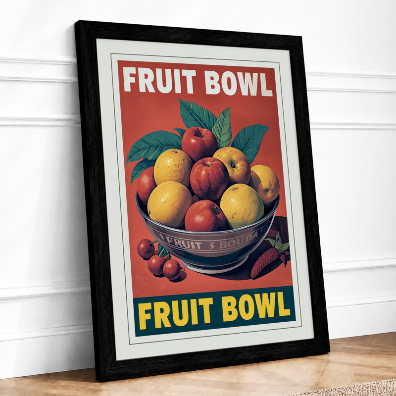 Fruit Bowl Retro - Framed Print, Black, A3 - 42.0 x 29.7 cm