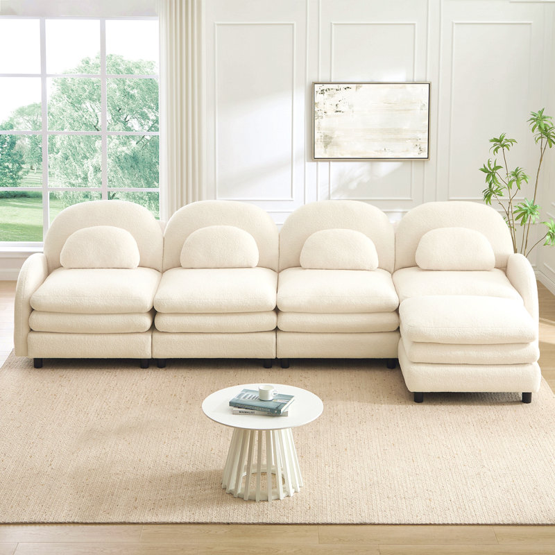 Canapé 4 places Teddy, Beige / Blanc, H 35,4 po x l 129,1 po x P 38,8 po