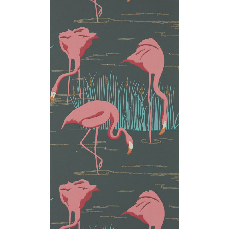 Salinas Wallpaper, Ebony/Coral/Lagoon