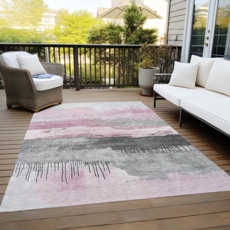 Machine Washable Indoor/Outdoor Xhevrie Pink Rug, Rectangle 8' x 10'