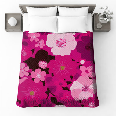 Couvre-lit matelassé à motif floral rose toutes tailles