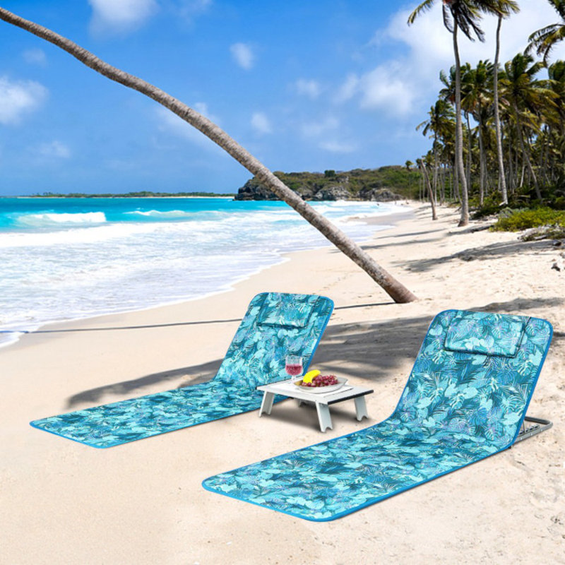 3 Pieces Beach Lounge Chair Mat Set 2 Adjustable Lounge Chairs With Table Stripe