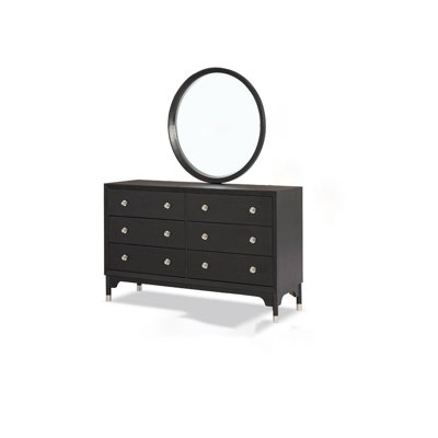35.6"W Mid-Century Modern Mirror, Black