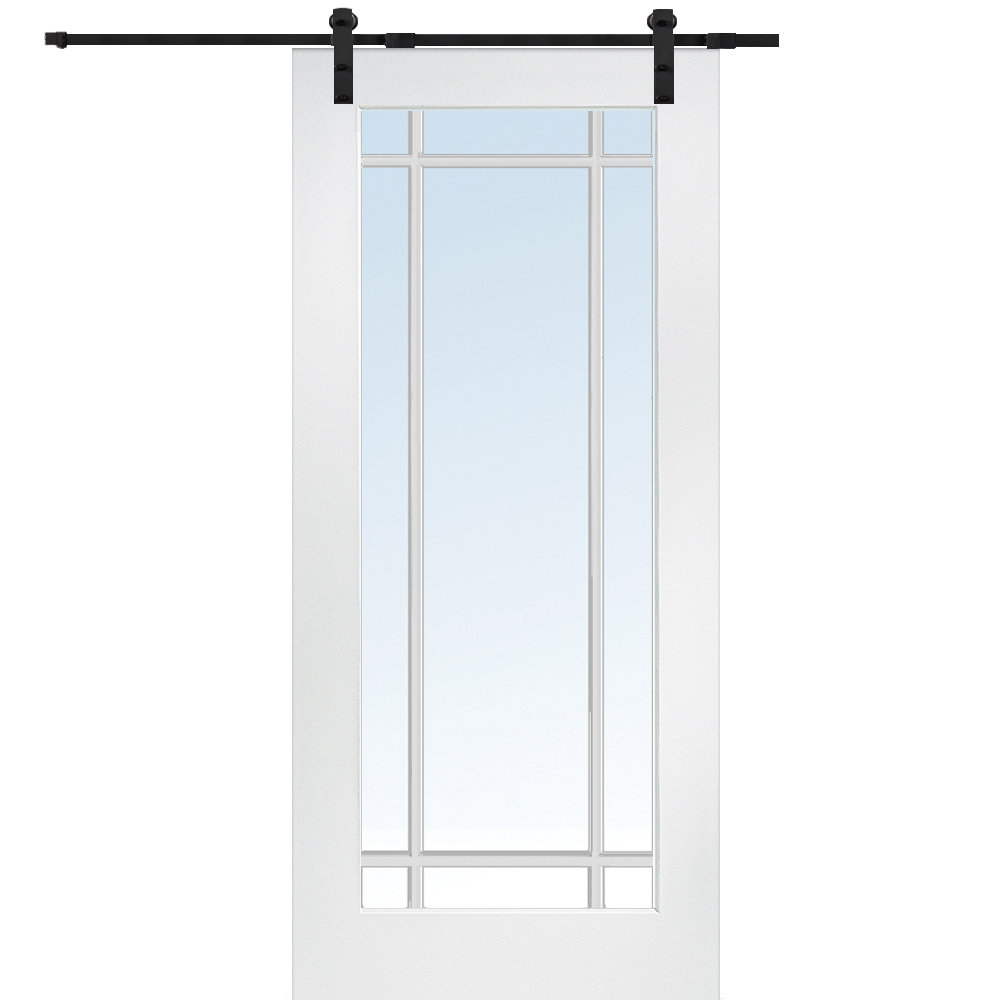 Glass Wood Primed MDF Interior Barn Door with Installation Hardware Kit MMI DOOR Hardware