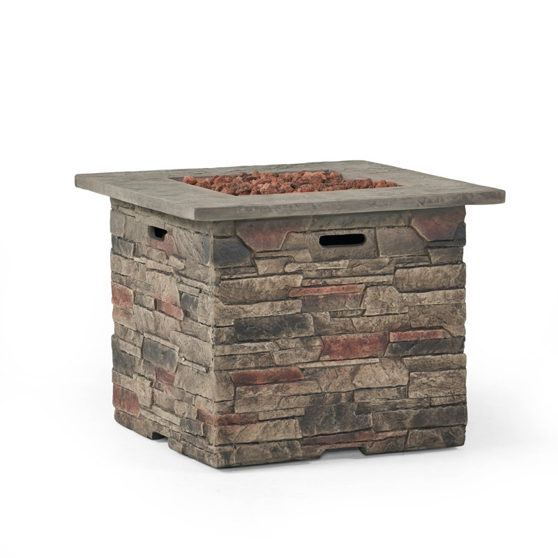 40,000 Fire Pit, 32'' Square, Grey Concrete Top, Lightweight Build