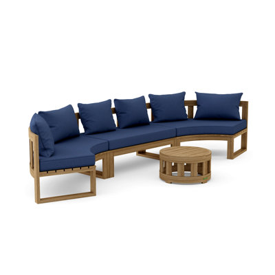 Ensemble de conversation modulaire circulaire en teck avec coussins 4 pièces Sunbrella