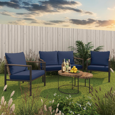 Premium 4-Person Outdoor Wicker Sofa Seating Set - Sturdy Iron Frame, All-Weather Cushions, Perfect for Patio, Deck, or Backyard Furniture