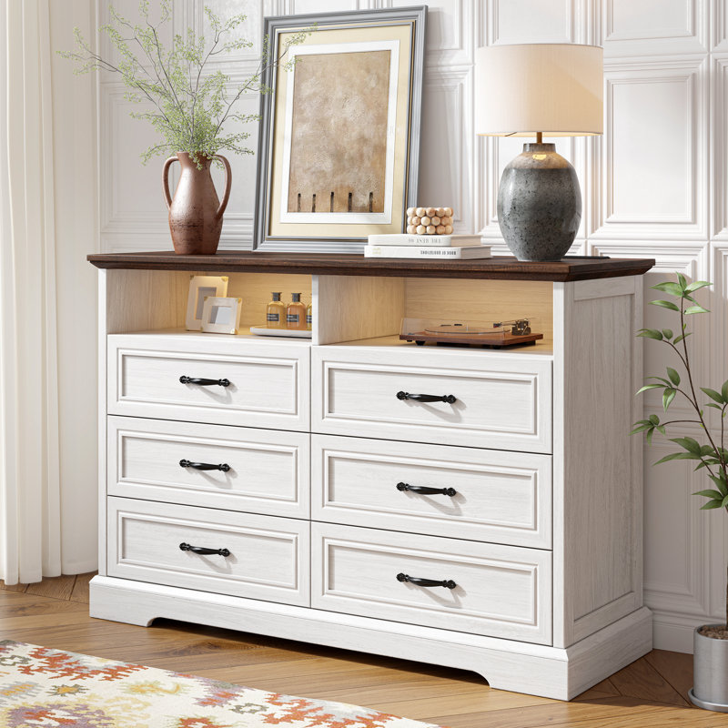 Commode en bois pour chambre à coucher, 6, Brun / Blanc