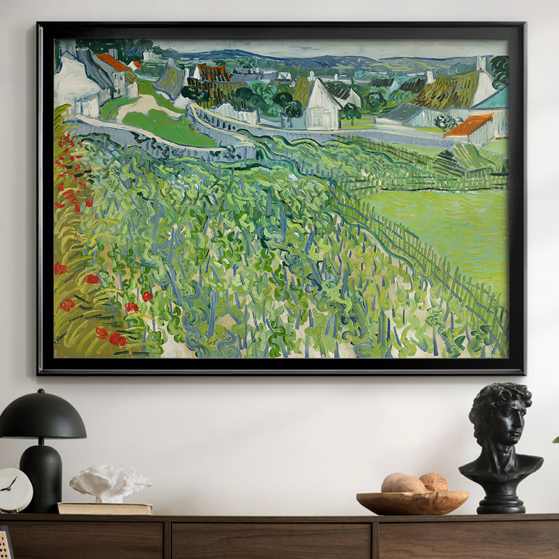 Les vignobles d'Auvers-Vincent van Gogh - Toile tendue avec châssis, 1890, 26,5 x 36,5, Toile avec cadre, Noir