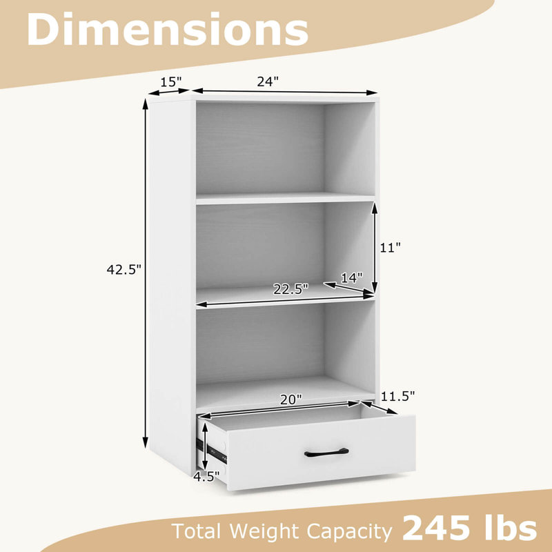 Nobumitsu Storage Bookcase, White