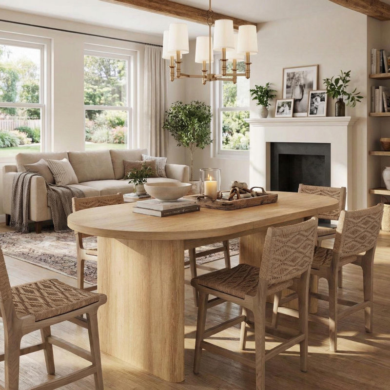 Oval Dining Table for 6-8 People, Long Large Kitchen Table with Thick Sturdy Wooden Base, Farmhouse Dining Room Table for for Kitchen, Living Room, Office