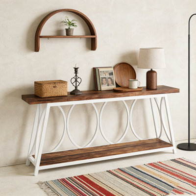 2-Tier Console Table Industrial Sofa Table Behind Couch with Shelves