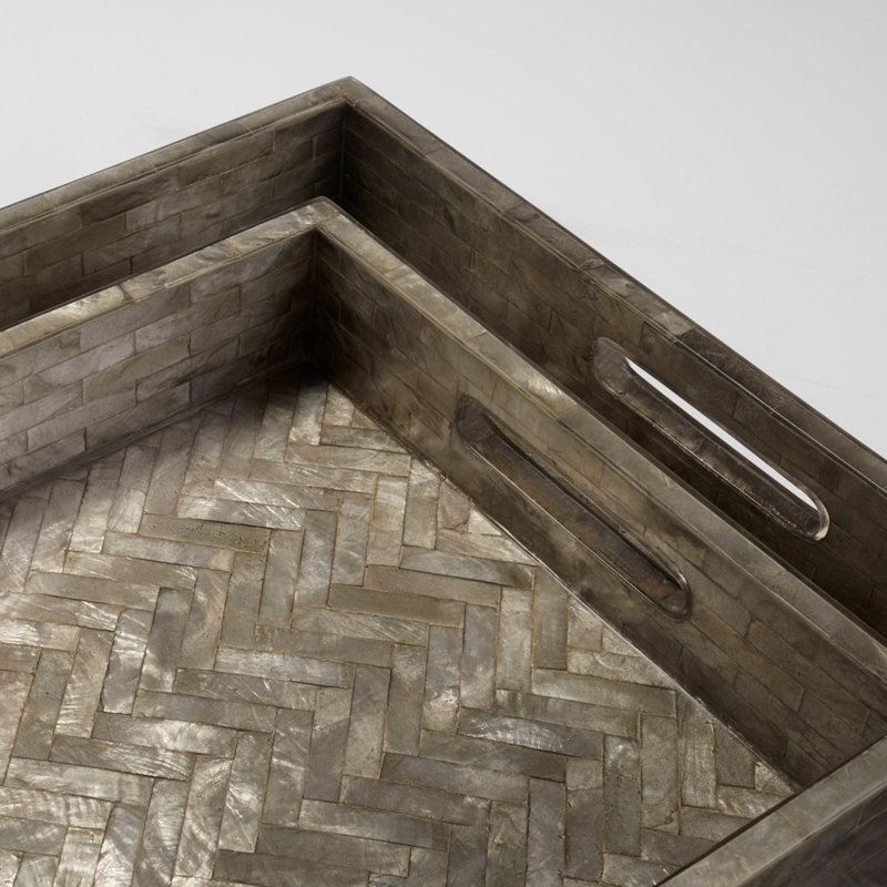 Triton Shell / Capiz Tray, 3.25" H x 18.25" W x 13.25" D, Smoke