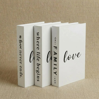Sentiment Quote Decor Books, Modern White Faux Books For Shelf & Living Room (Set Of 3 )
