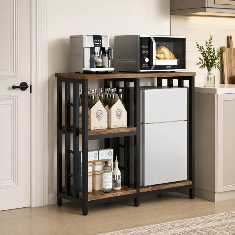 4-Tier Baker's Rack, Freestanding Microwave Stand with Storage Shelves, Space-Saving Vertical Organizer for Kitchen & Multi-Room Use, Brown