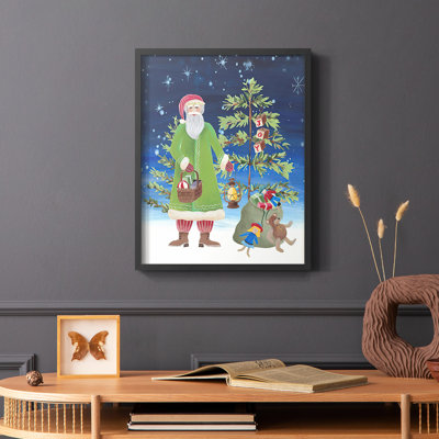 Folksy Father Christmas II, reproduction encadrée - bois massif