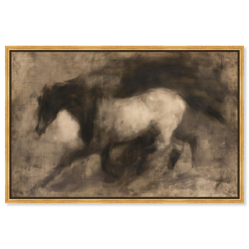 «Dark Horse», toile par Farm Art, H 37 po x l 55 po, Cadre flottant doré