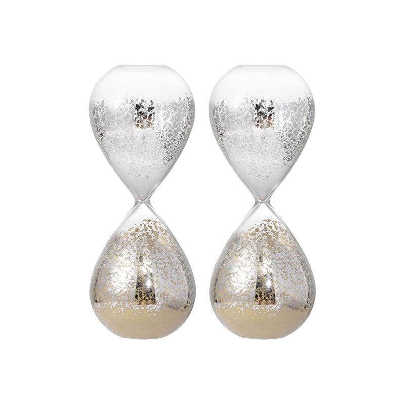 Marcal 30 Minute Silvered Hourglass Set of 2 3.2"Dia. x 8", Tan/Clear/Silver