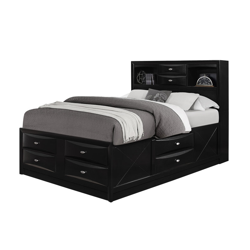 Piechota Bookcase Storage Bed, Black, King