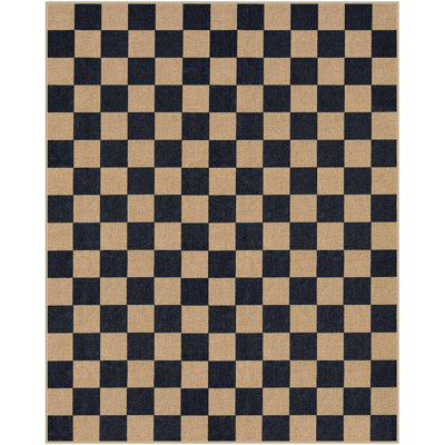 Eco-Friendly Checkered Easy Jute Area Rug 8X10, Farmhouse Geometric Indoor Outdoor Carpet, Non-Slip Black Rug For Living Room Patio Backyard Dining Room