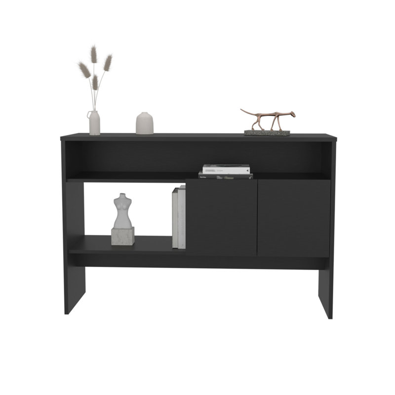 Console Table 31.8" H With 2 Doors And 3 Shelves, Black, Black