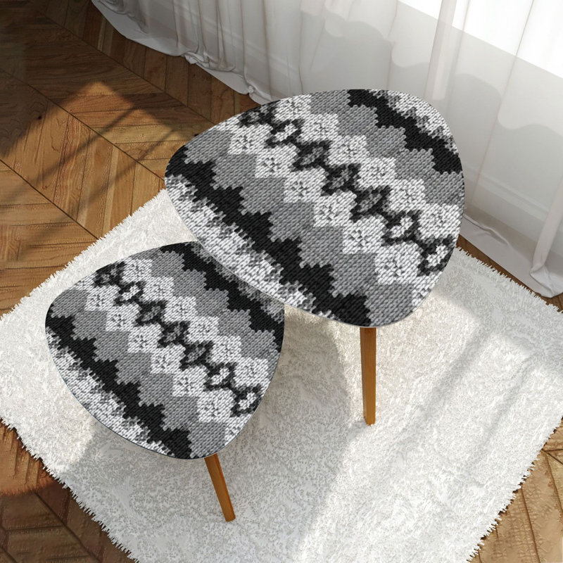 Ensemble de 2 tables basses triangulaires gigantesques Navajo aztec sud-ouest géométrique sans soudure noir et blanc