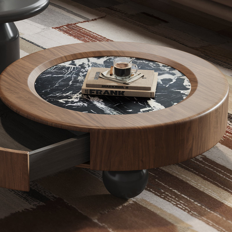 Italian round marble coffee table set