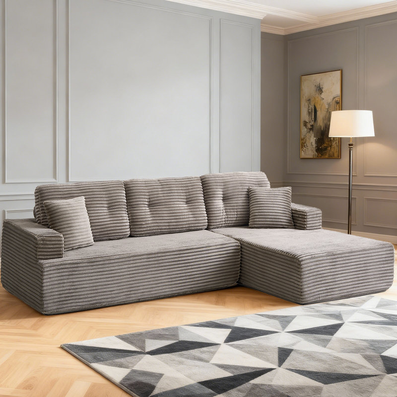 Canapé modulaire 106,9 po Corduroy, Velours côtelé brun gris, Orienté à droite