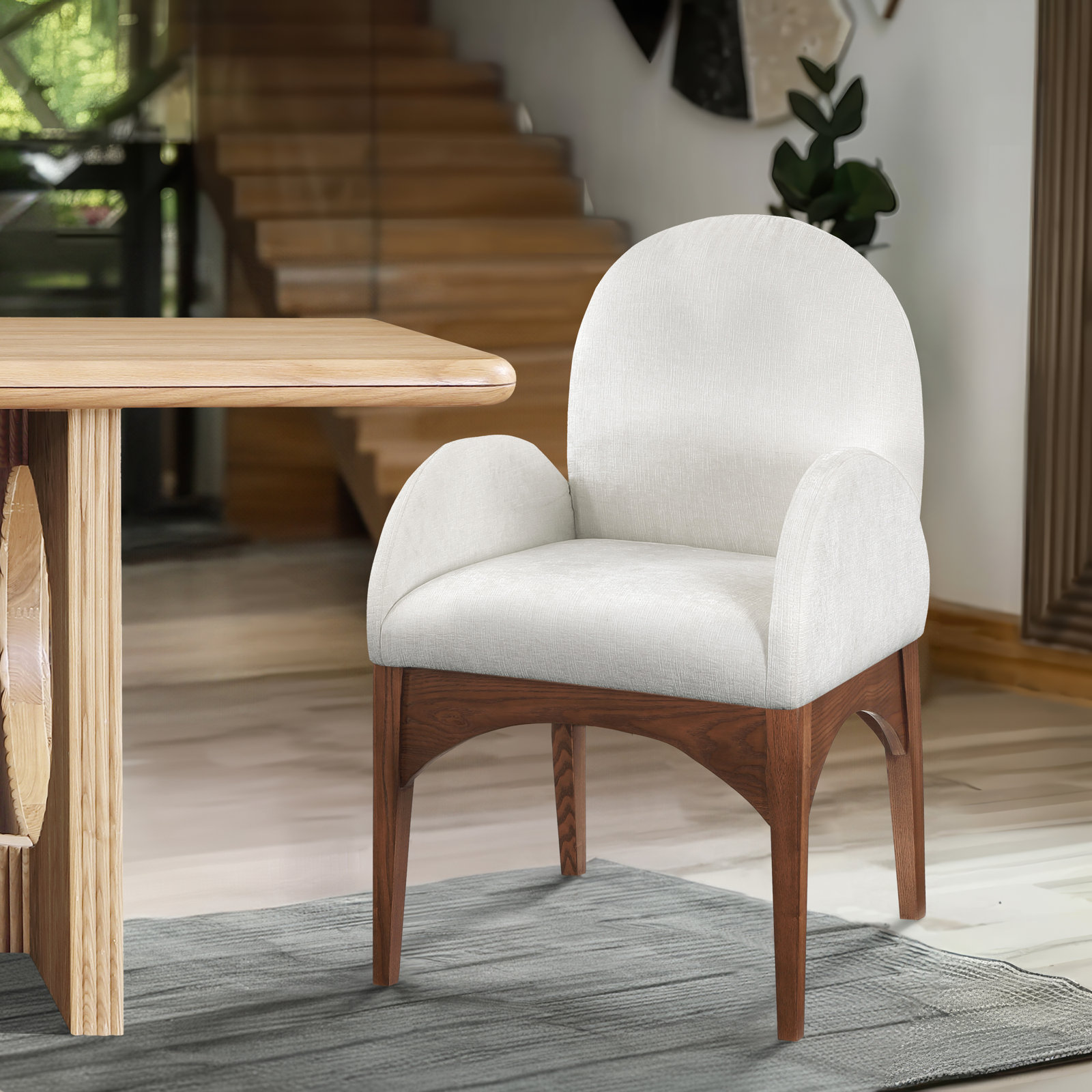 Waldorf Armchair, Walnut, Cream Chenille